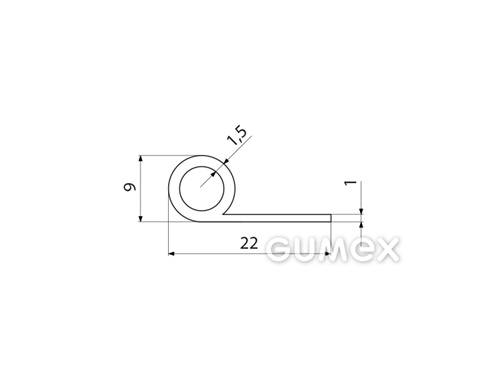 Silikónový profil tvaru "P" s dutinkou, 22x9/1mm, 60°ShA, -60°C/+180°C, transparentný